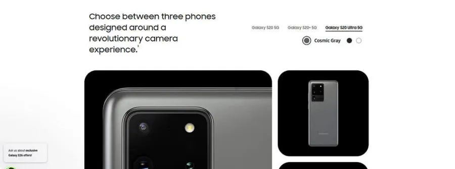 Galaxy S20 product page: choose between three phones