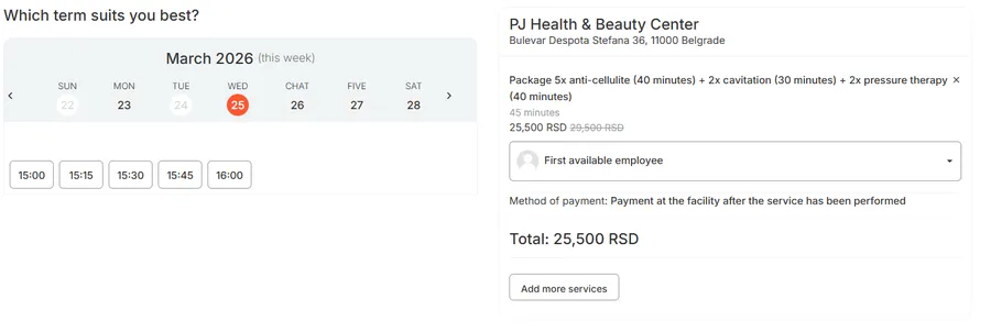 PJ health and beauty appointment section