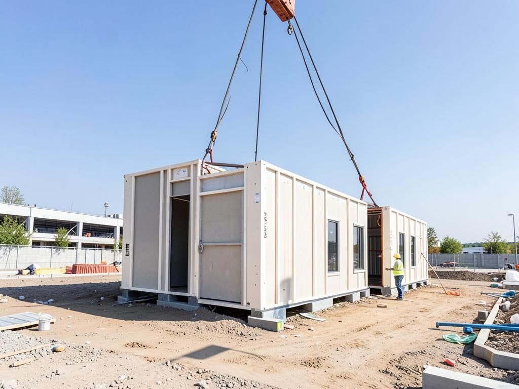 Modular building units being lifted into position on site
