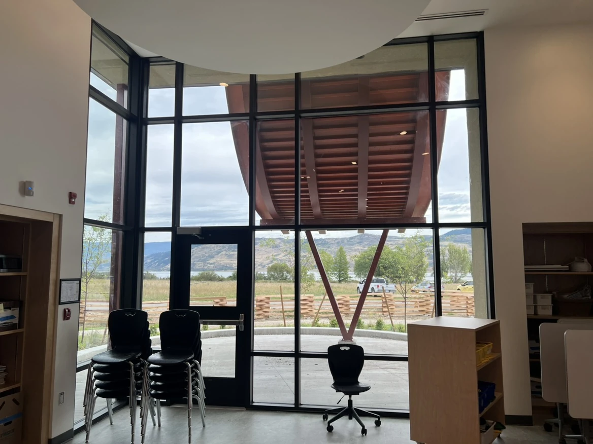 Tall windows and an open timber ceiling at a Falconhurst window-cleaning project