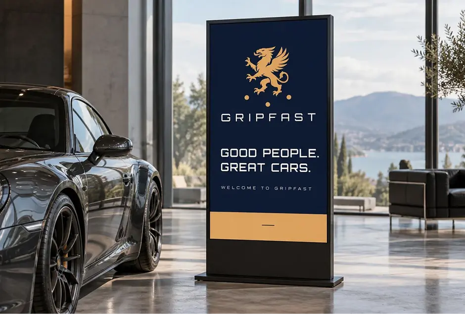 Gripfast — car showroom with GRIPFAST signage (wide)
