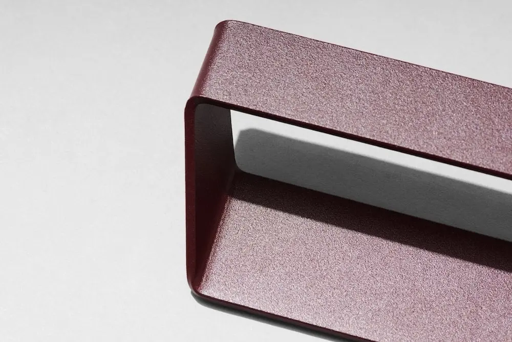 Close-up of a burgundy hanger