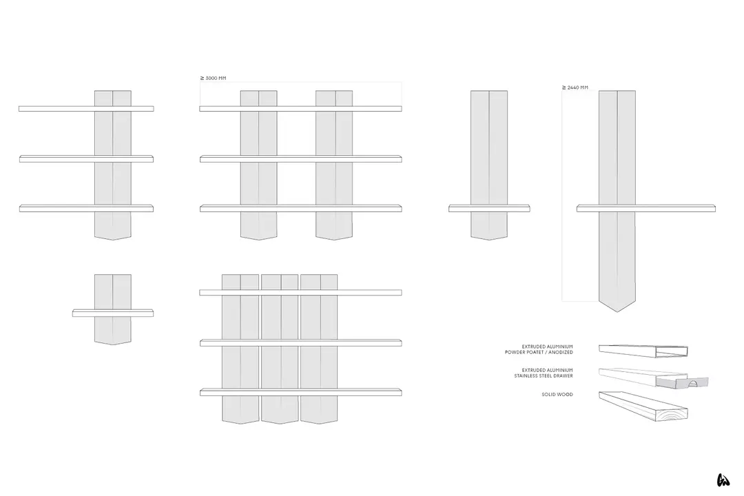 Technical drawings of the Stash mirror and shelf