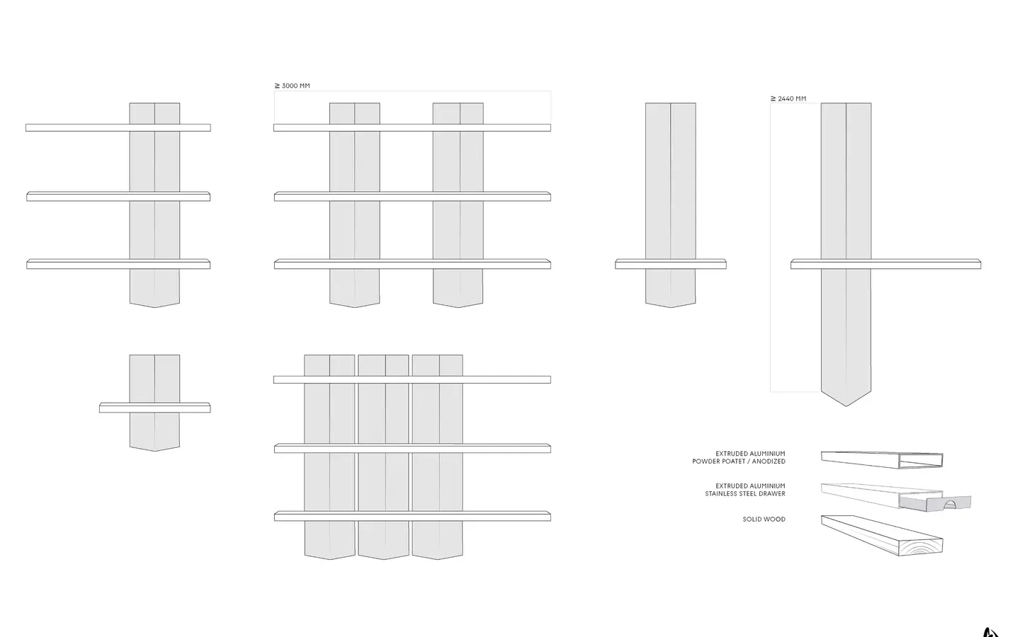 Technical drawings of the Stash mirror and shelf