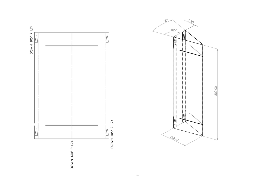 Technical drawing of the folded steel shelf ends