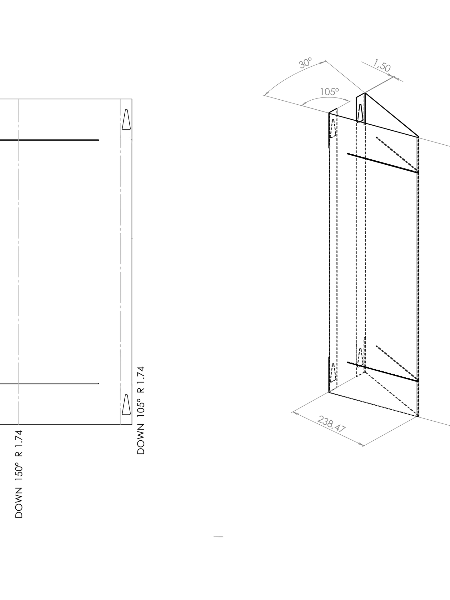 Technical drawing of the folded steel shelf ends
