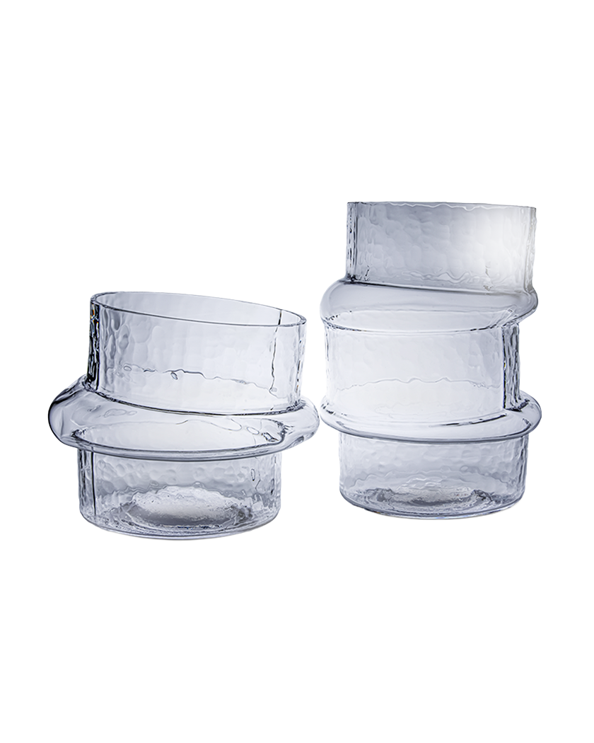 Two clear V.GW.01 glass vases with bulging rings