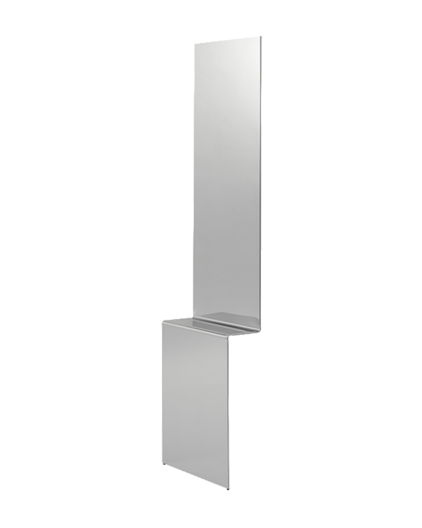 Pleat, a tall mirror in folded mirror-polished stainless steel