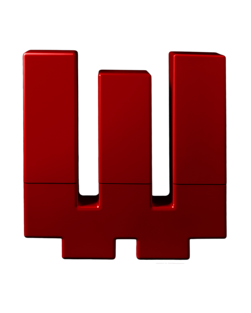Inferno cabinet in glossy red, shaped like three joined columns