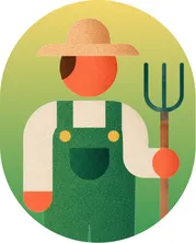 Illustration of a smallholder farmer holding a pitchfork