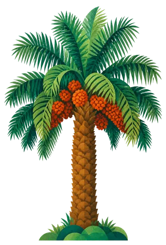 Illustration of an oil palm tree with bunches of fruit