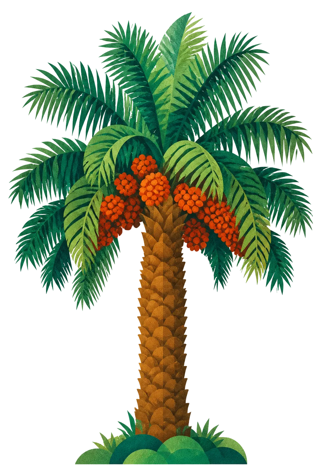 Illustrated oil palm tree with bunches of fruit