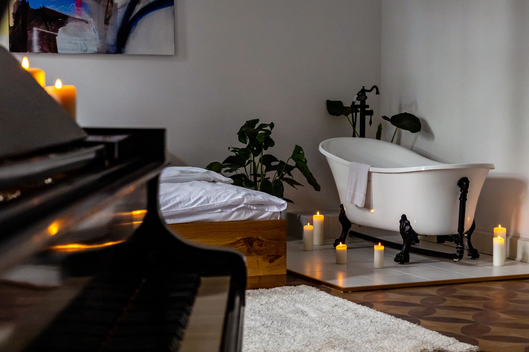 Apartament · kąpiel przy świecach