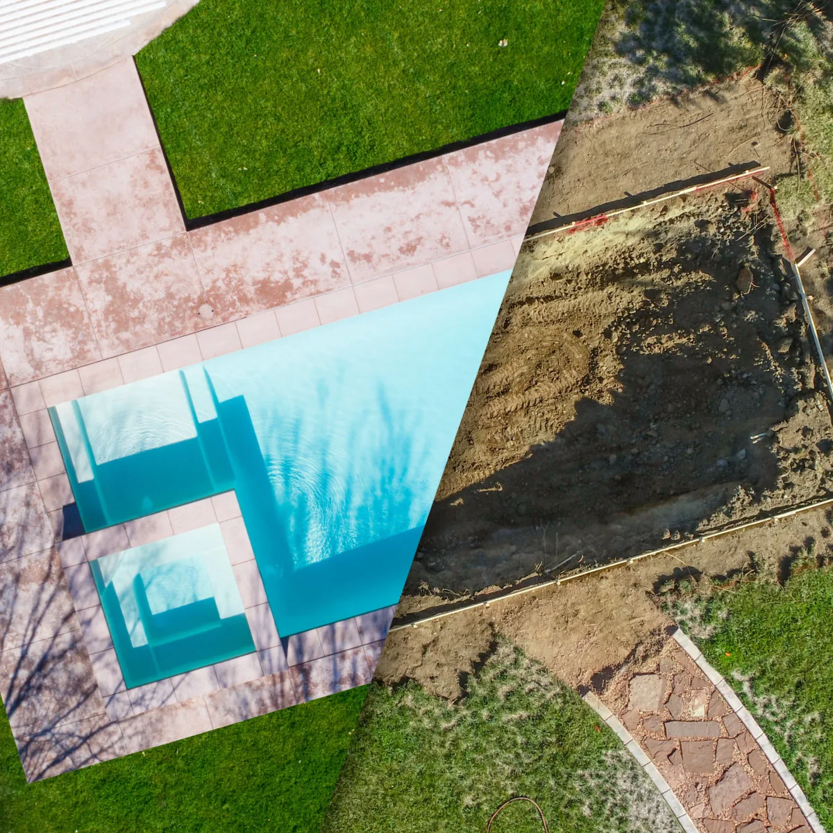 Poolanlage eingebettet in eine gestaltete Gartenfläche