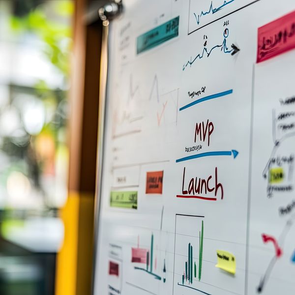 Whiteboard mit handschriftlichen Skizzen und Notizen – strategische Organisation und Ideensammlung