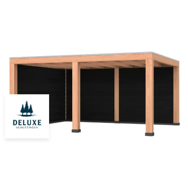 Douglas overkapping 500x350 met zwarte achter- en zijwand