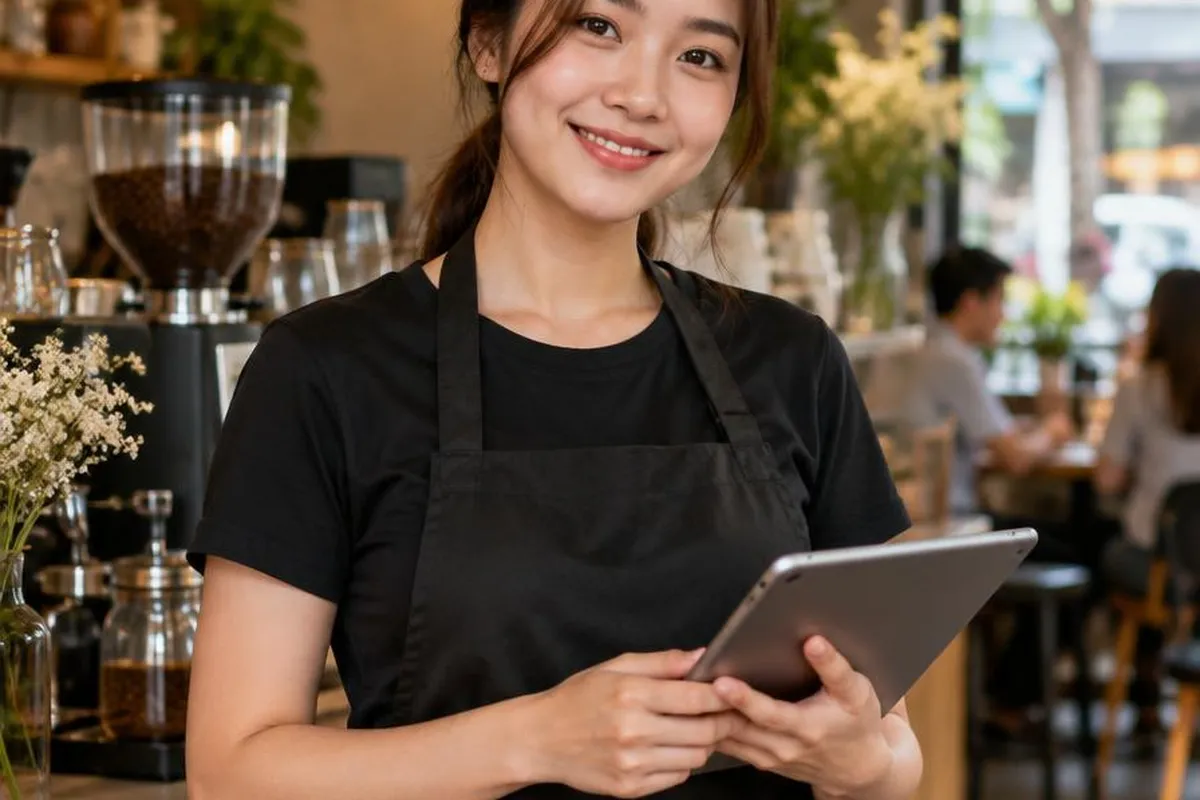 Nhân viên F&B dùng ứng dụng Jobbi