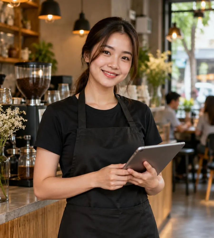Nhân viên phục vụ F&B sử dụng ứng dụng Jobbi