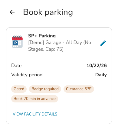 A parking booking review on a phone.