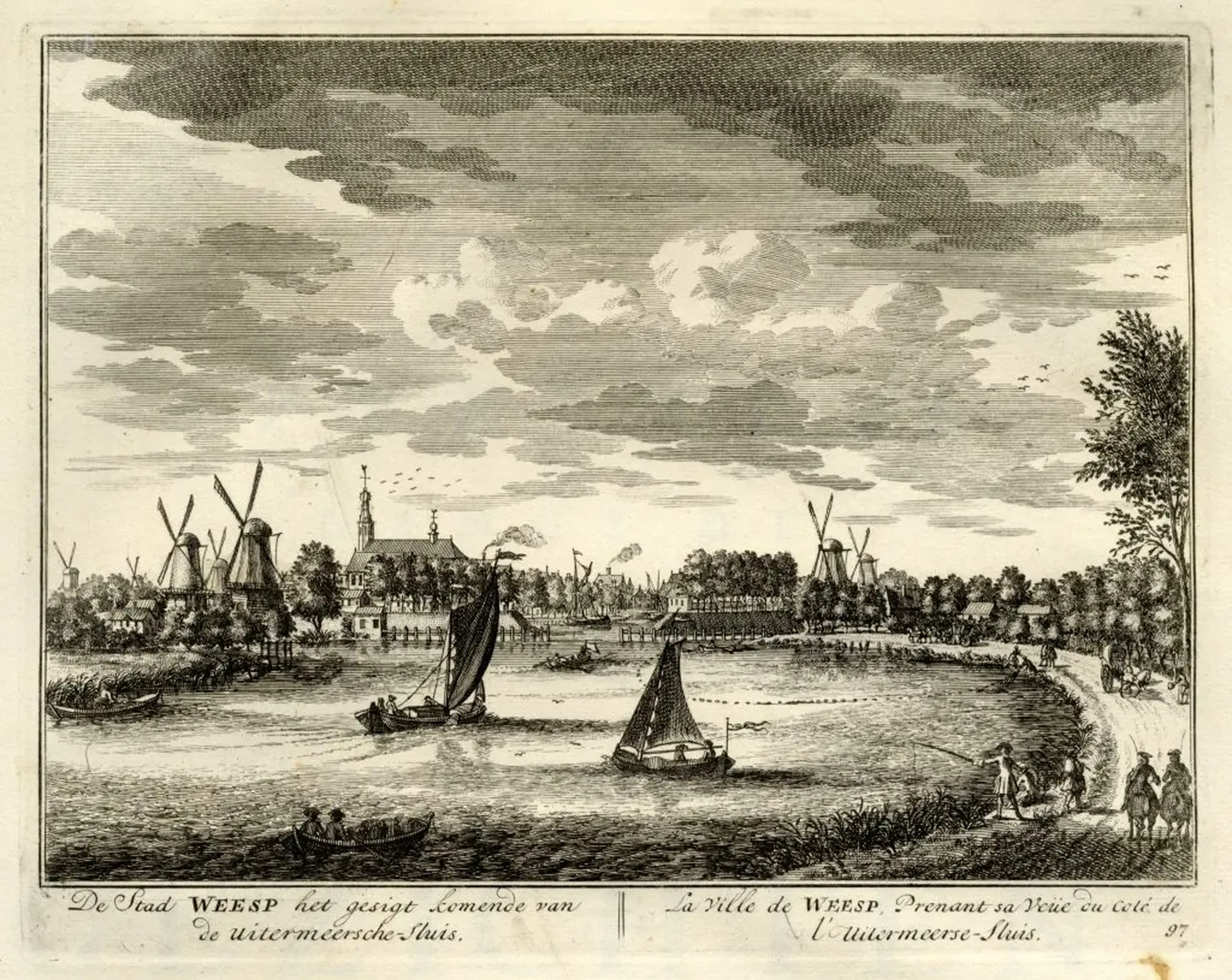 Gezicht over de Vecht op de stad Weesp uit het zuidoosten