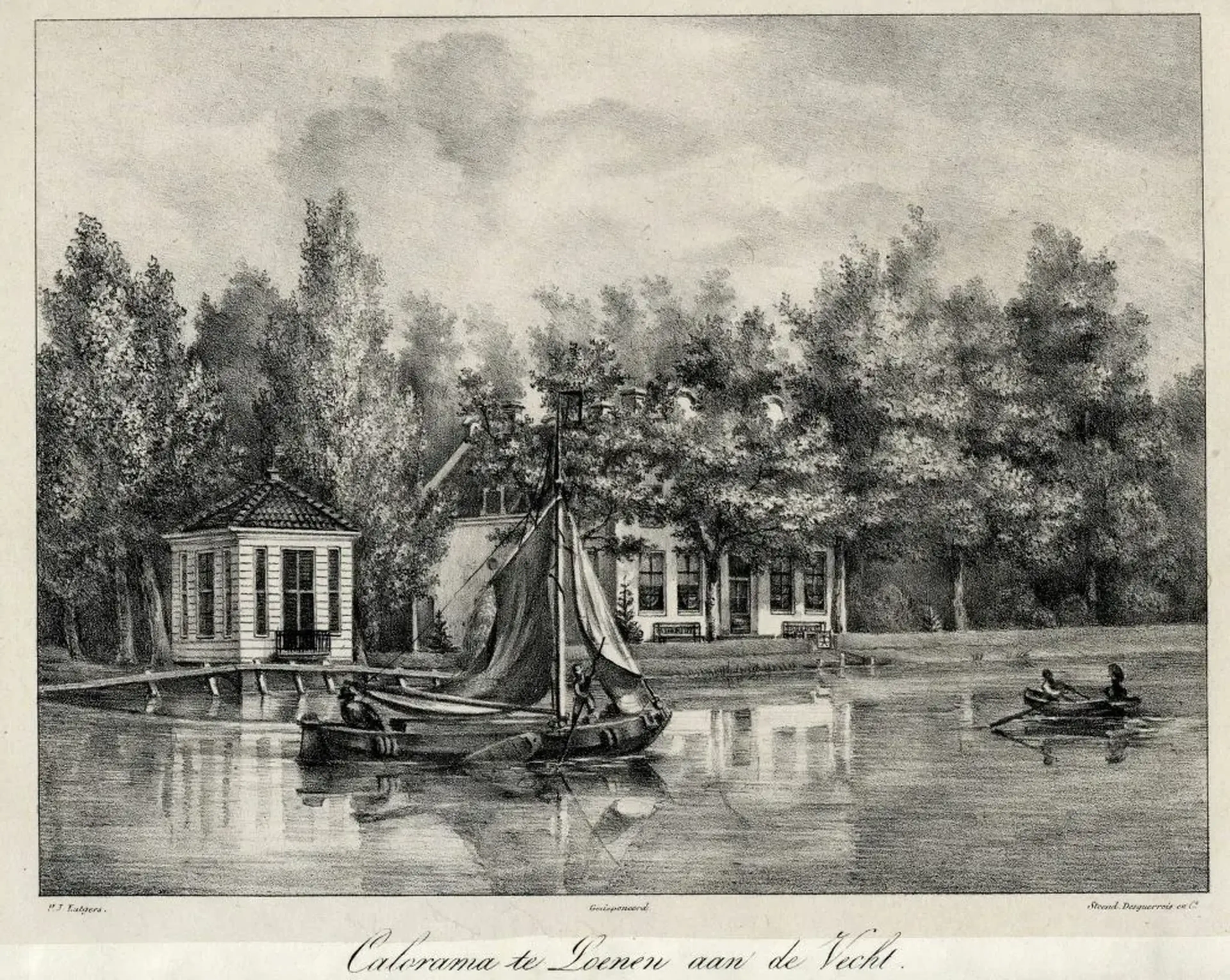 Gezicht over de Vecht te Loenen op het huis Calorama met zijn theekoepel