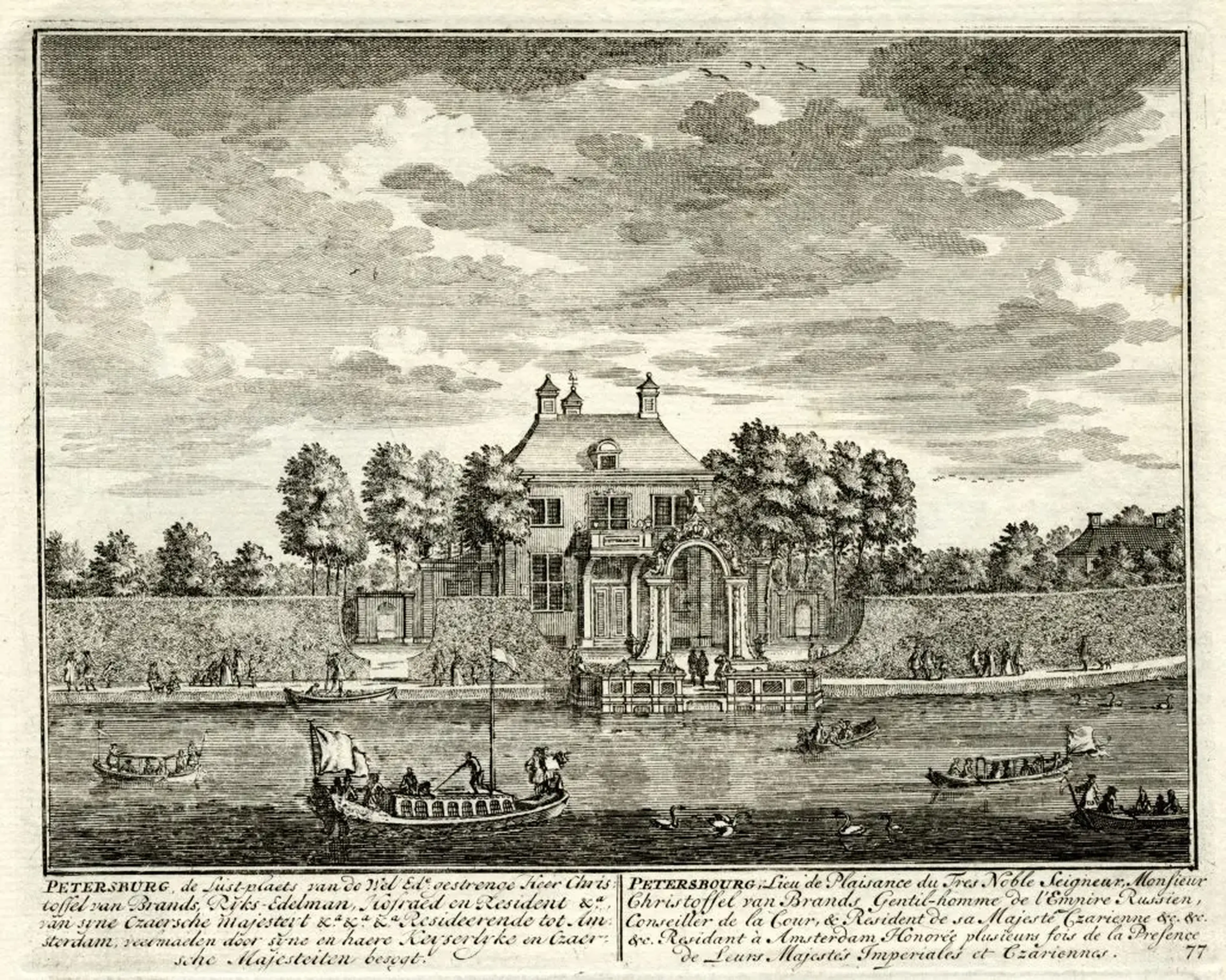 Gezicht over de Vecht bij Nigtevecht op de buitenplaats Petersburg