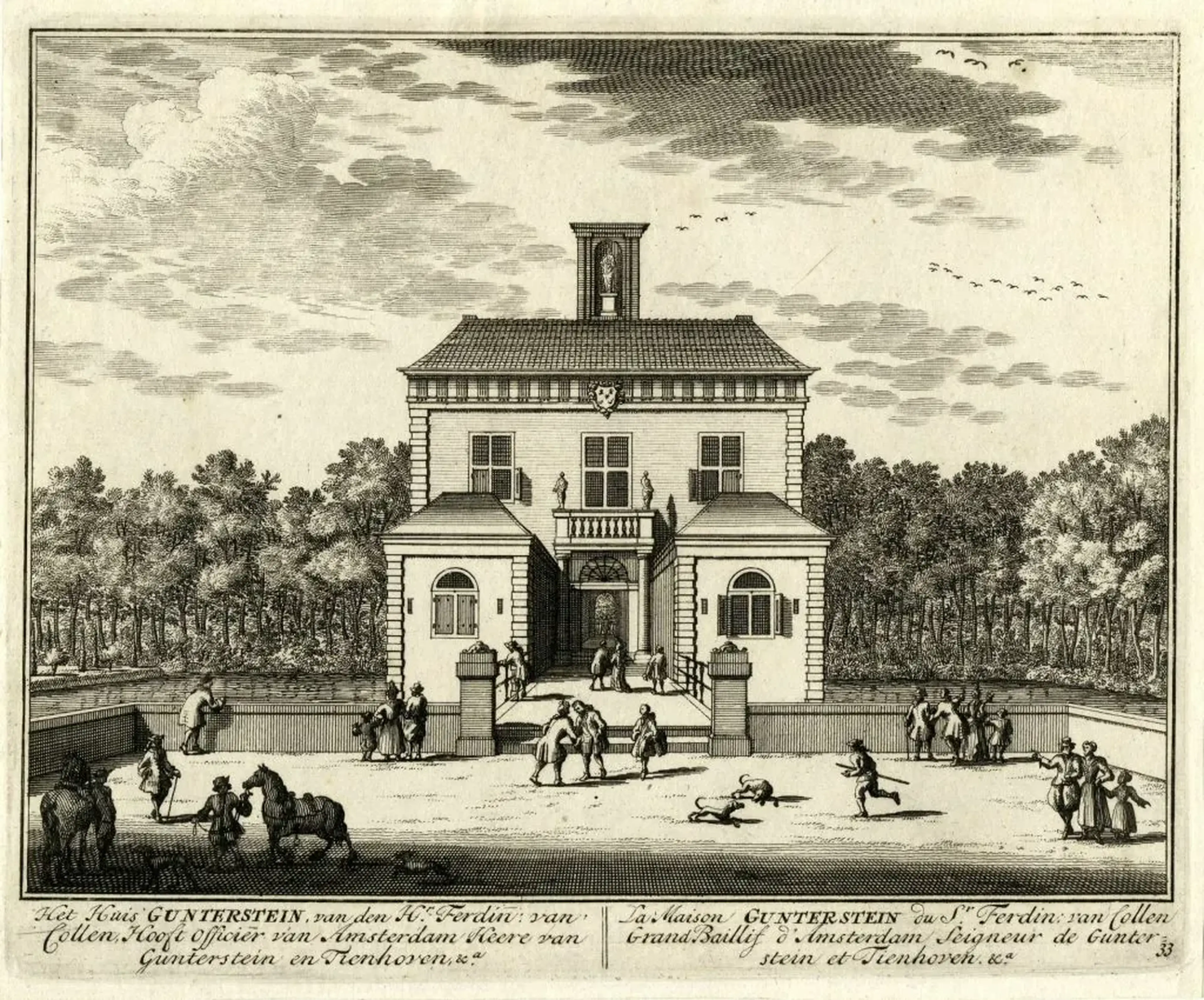 Gezicht op de voorgevel van het huis Gunterstein bij Breukelen