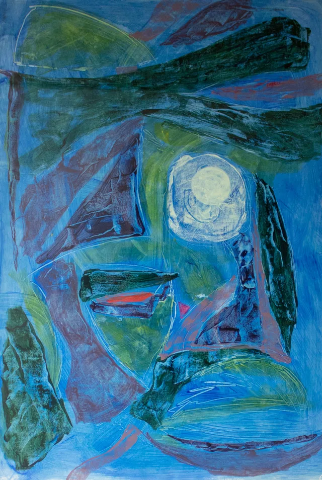 Schilderij van Günther Borst: Maan “Serie acryl op papier” (ix)