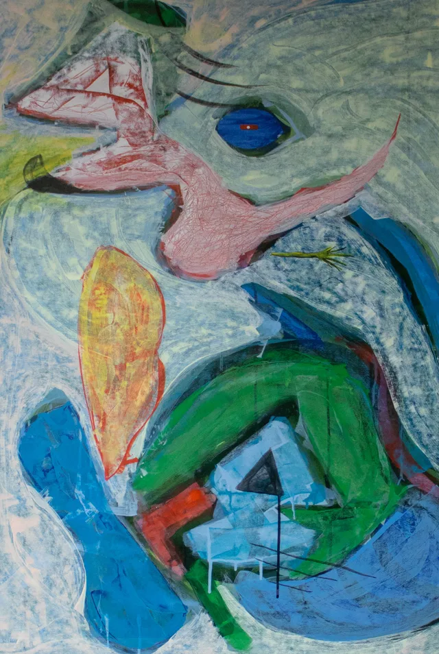 Schilderij van Günther Borst: Wintervogel “Serie acryl op papier” (vi)