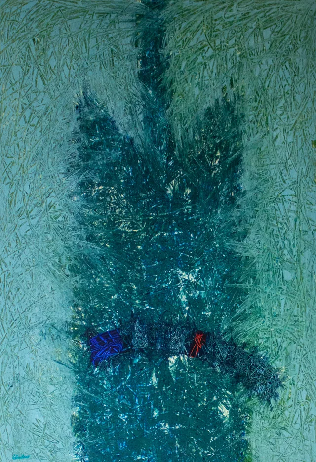Schilderij van Günther Borst: Palmblad “Hiëroglyphen” (xiv)