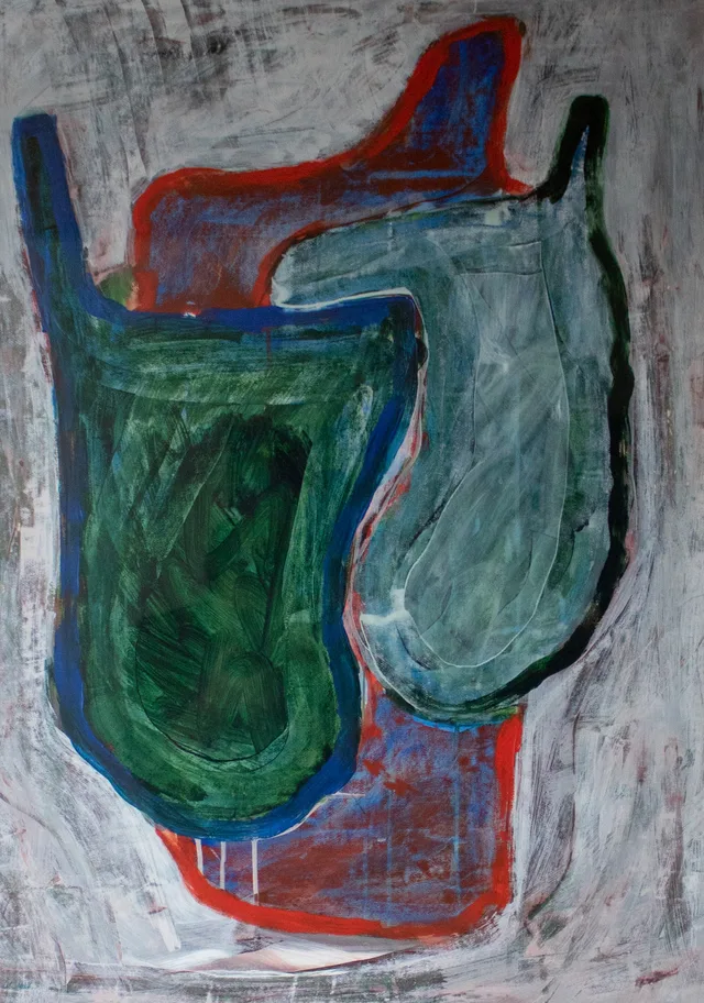 Schilderij van Günther Borst: Drieklank “Serie acryl op papier” (viii)