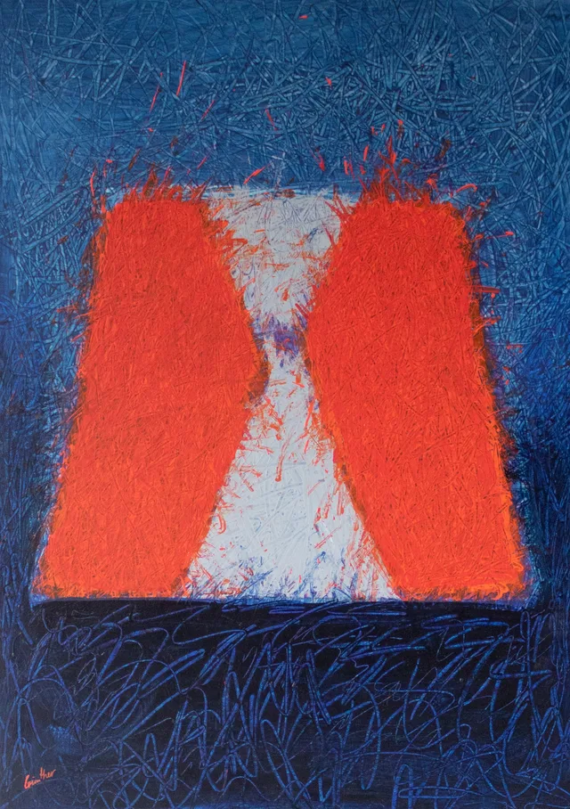 Schilderij van Günther Borst: Offerblok “Hiëroglyphen” (vi)