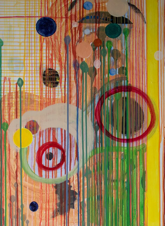 Schilderij van Günther Borst: “Druppelsporen” (xxii) (plantachtig)