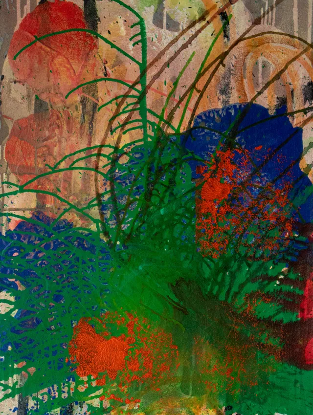 Schilderij van Günther Borst: “Studie” (groen-blauw-rood)