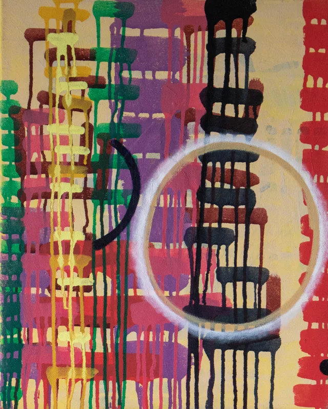 Schilderij van Günther Borst: “Druppelsporen” (viii) (stapeling)