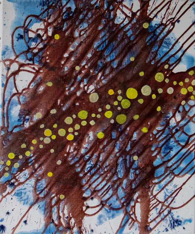 Schilderij van Günther Borst: “Druppelsporen” (xxviii) (stippen)