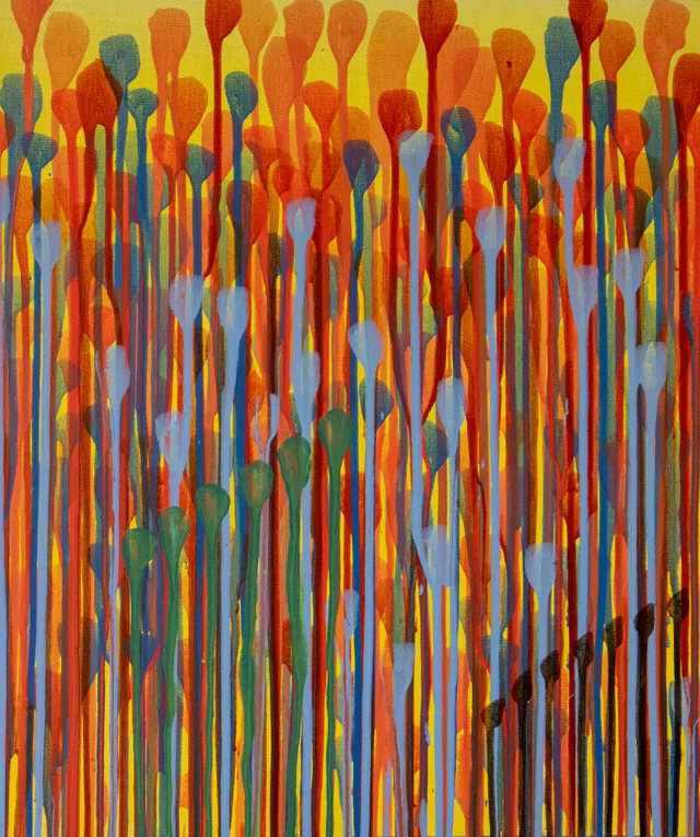 Schilderij van Günther Borst: “Druppelsporen” (xx) (plantachtig)