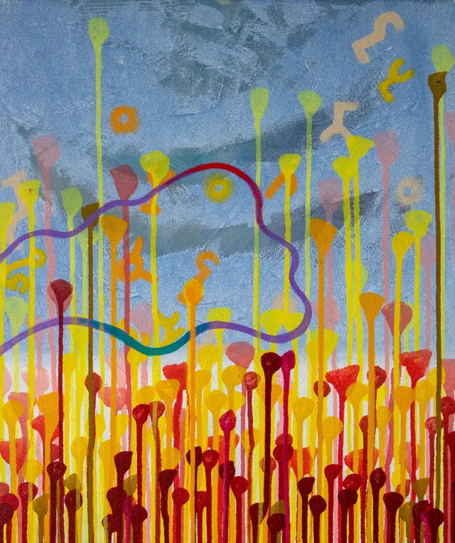 Schilderij van Günther Borst: “Druppelsporen” (xix) (plantachtig)
