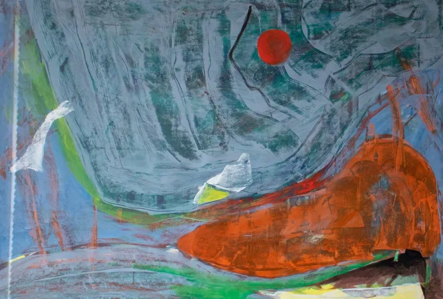 Schilderij van Günther Borst: Kleine witte berg “Serie acryl op papier” (vii)