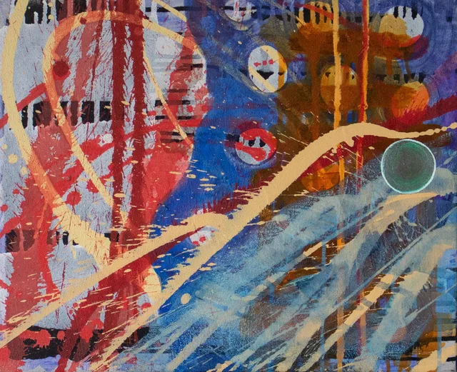 Schilderij van Günther Borst: “Druppelsporen” (xiv) (stapeling)