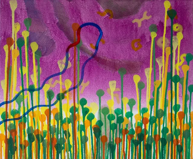 Schilderij van Günther Borst: “Druppelsporen” (xvi) (plantachtig)