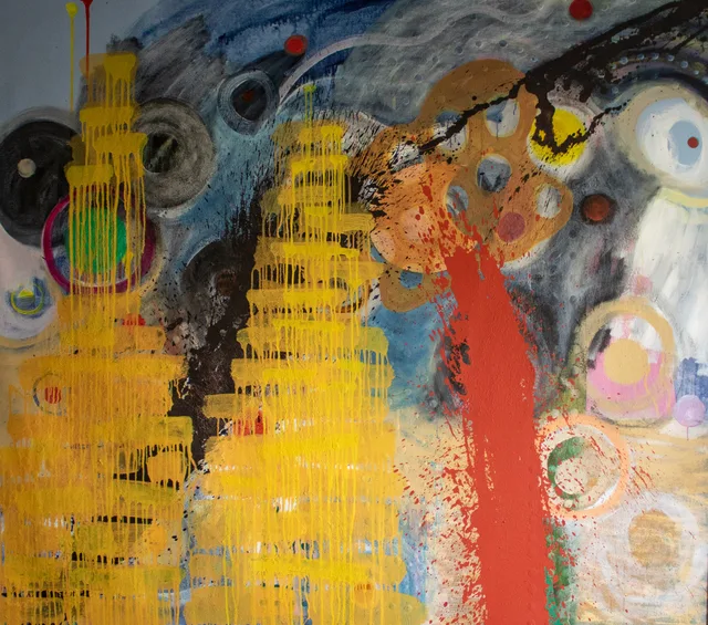 Schilderij van Günther Borst: Gebaren van verf “Druppelsporen” (xxix) (stapeling)