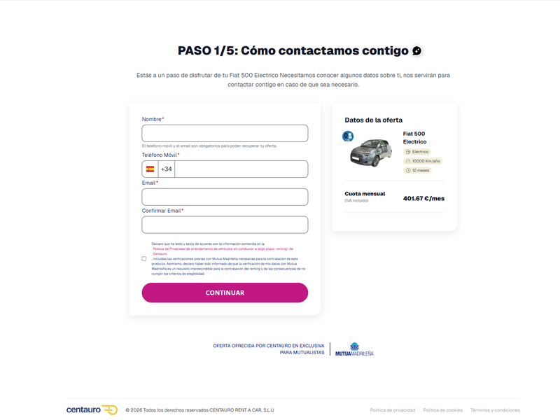 Plataforma de renting de largo recorrido desarrollada por Bonzzay para Centauro en solo 1 mes.
