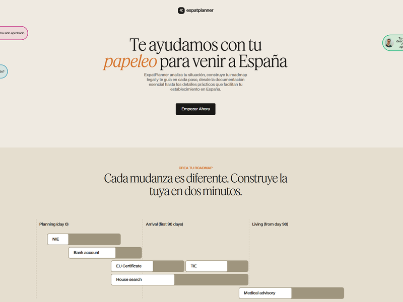 Producto legal tech desarrollado por Bonzzay para ExpatPlanner en 90 días con Next.js y coordinación legal.