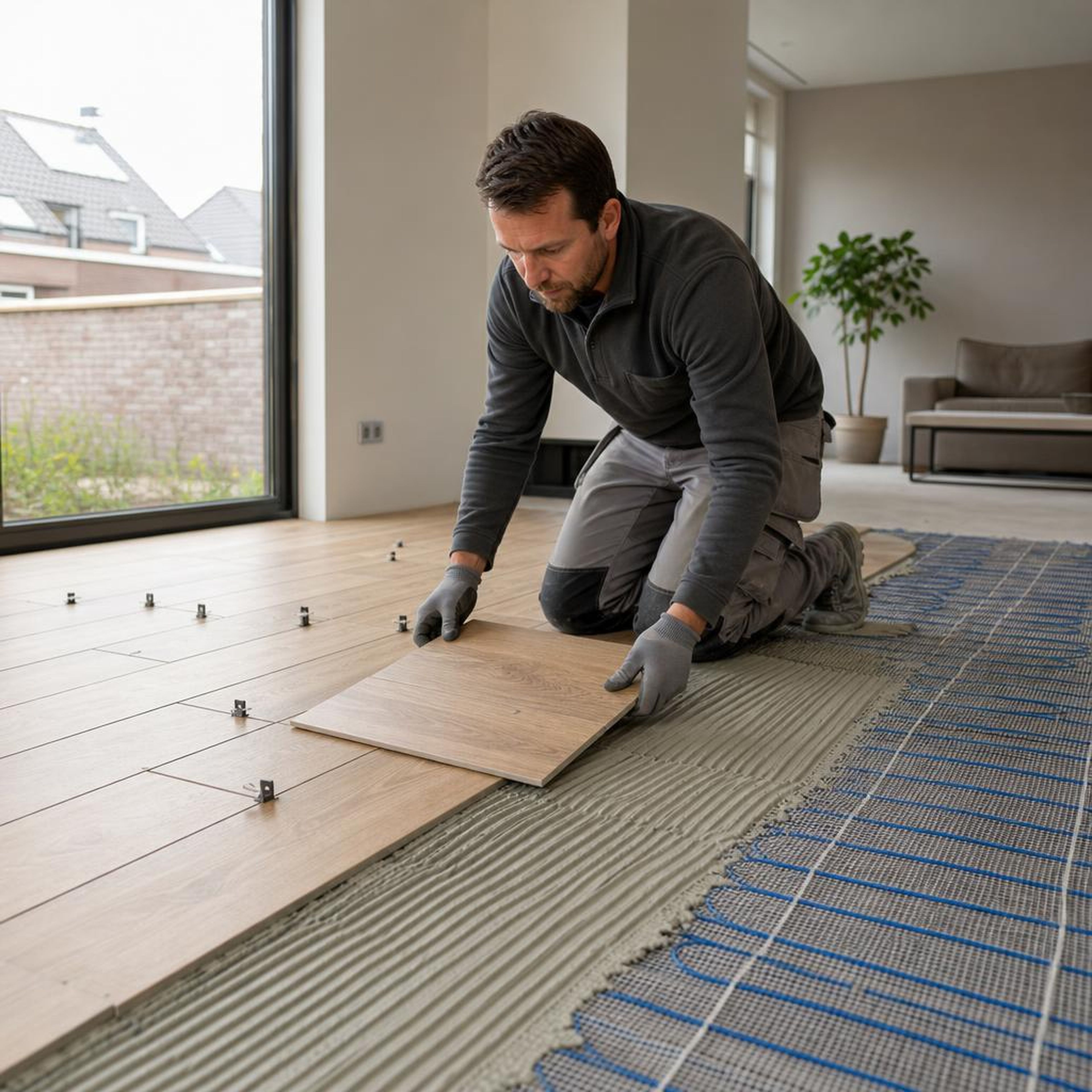 Tegels en vloerverwarming in Asten – houtlook tegels in montage