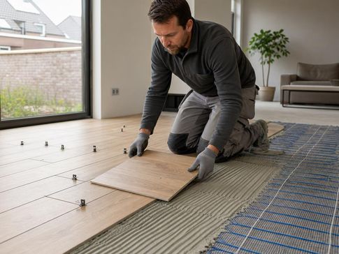 Tegels en vloerverwarming in Asten – houtlook tegels in montage