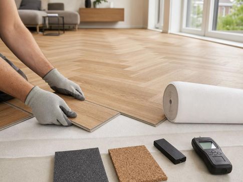 Ondervloer voor klik visgraat PVC bij installatie in woonkamer