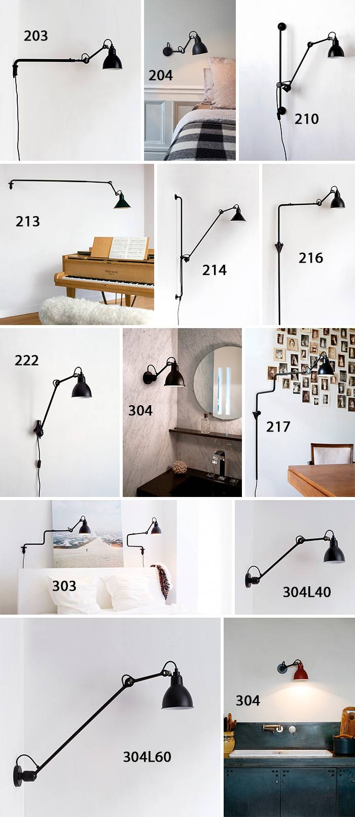 This show a lot of different wall lamps from Lampe Gras