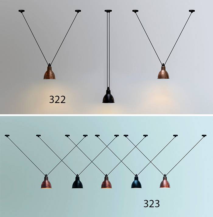 This image shows several acrobate pendants from Lampe Gras