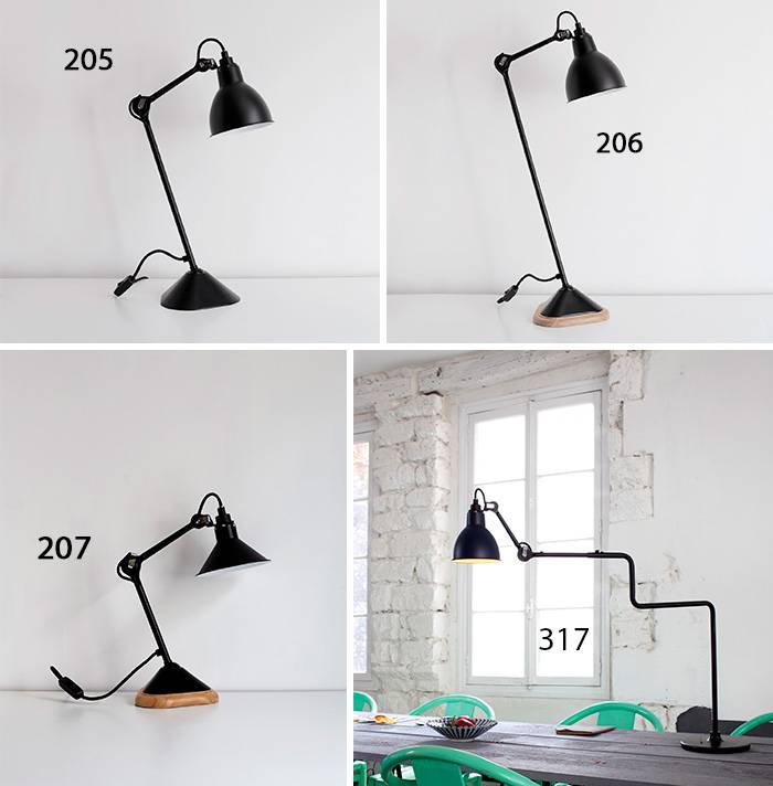 This shows four table lamps from Lampe Gras